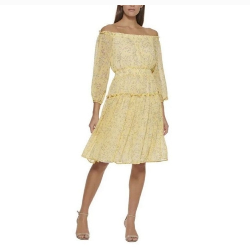 Yellow Floral Off-Shoulder Dress